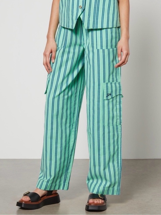 Damson Madder Pants - Damson Madder Cotton Linen Sydney Coastal Cargo Pants Mint Stripe UK 10 US 6